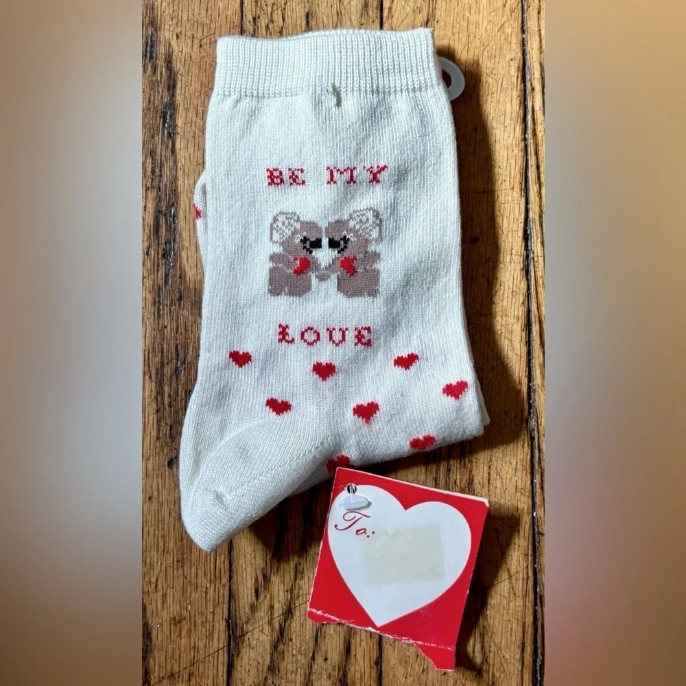 Vintage Koala Bear Heart Print Crew Socks Be My Love Valentines Romantic
